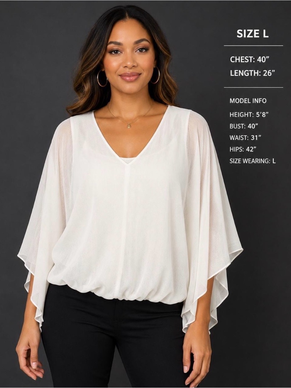Max Studio Ivory V-Neck Flutter Sleeve Blouse